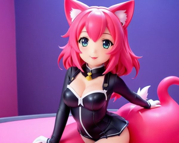 Stylized Anime Character with Pink Hair and Fox Tail