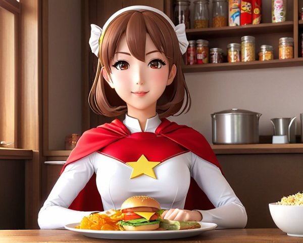 Cheerful Animated Character in Cozy Kitchen Setting