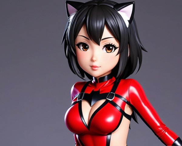 Stylized anime character with feline ears and red outfit