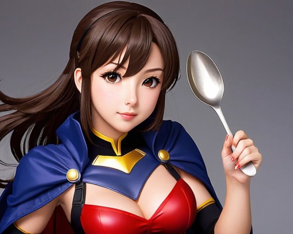 Stylized female character in vibrant superhero costume