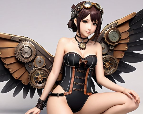 Steampunk Character with Mechanical Wings and Gears