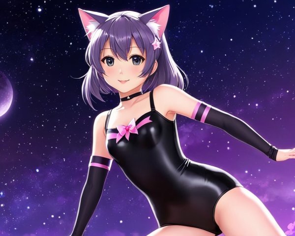 Anime Character with Purple Hair in Cosmic Scene