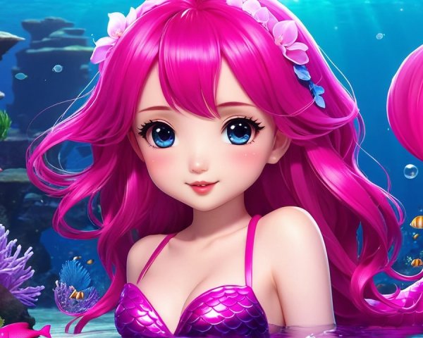 Vibrant Underwater Scene with Animated Mermaid