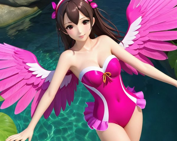 Fantasy Female Character by Serene Pool with Wings