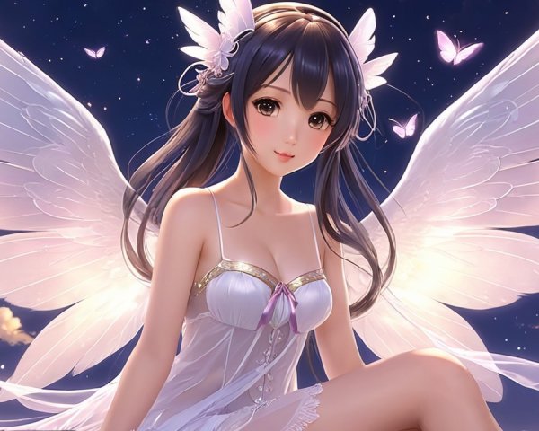 Celestial Figure with Translucent Wings at Twilight
