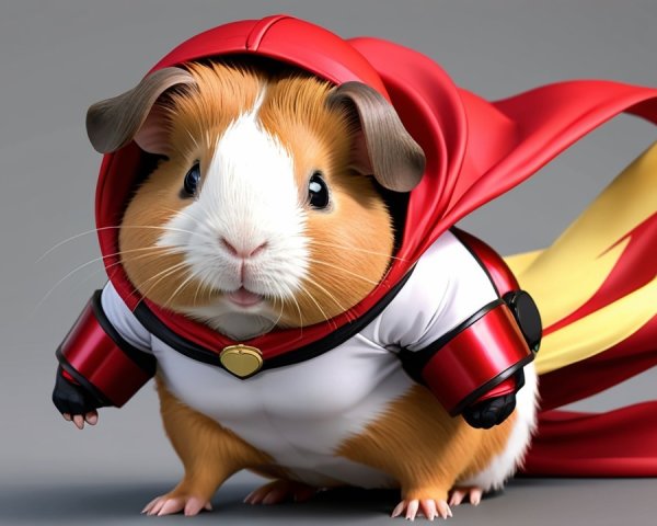 Whimsical Superhero Guinea Pig in Vibrant Costume