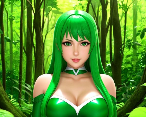 Fantasy Character in Enchanted Forest with Green Features