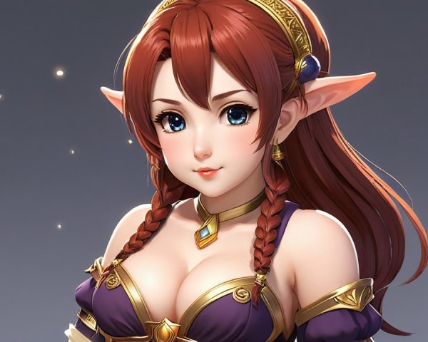 Young Elven Woman with Red Hair and Regal Outfit