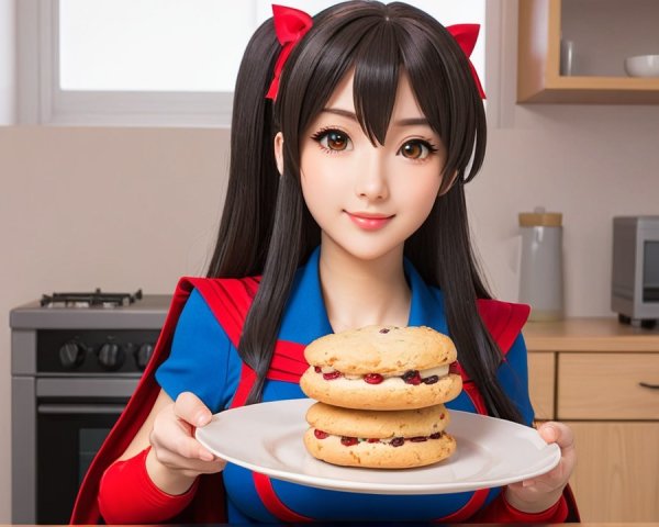 Character in Colorful Outfit with Cookies in Kitchen