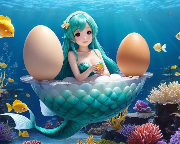 Whimsical Underwater Scene with Mermaid and Coral Reefs