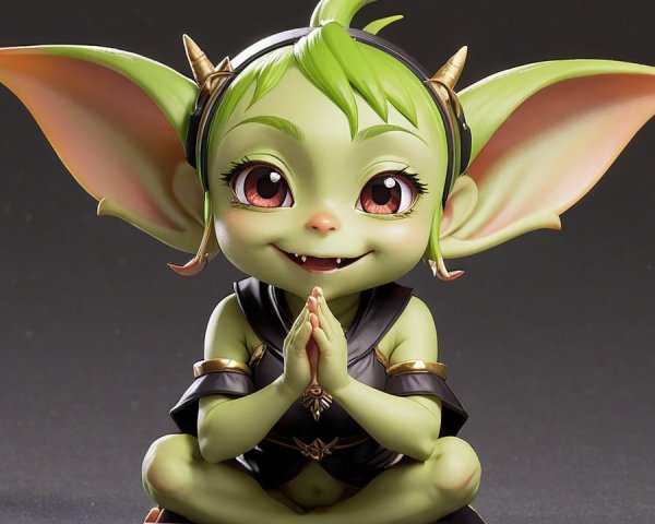 Whimsical Creature with Green Hair and Cheerful Expression