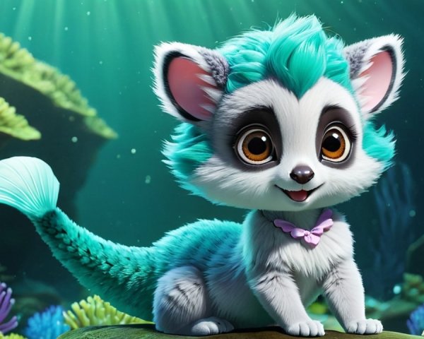 Stylized turquoise creature in colorful coral setting