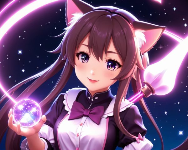 Charming Anime Character in Maid Outfit with Cat Ears