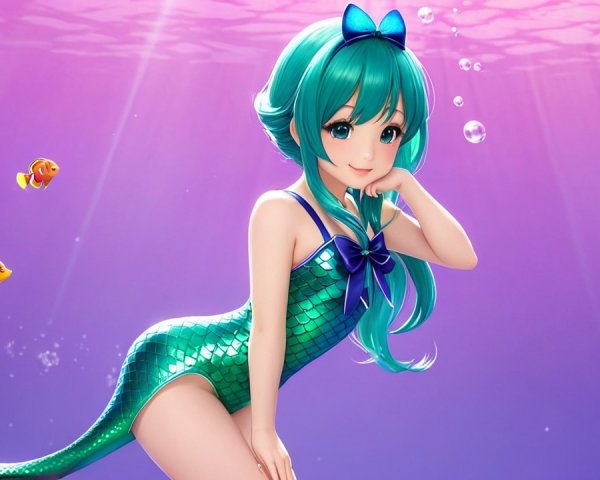 Vibrant Underwater Scene with Mermaid and Fish