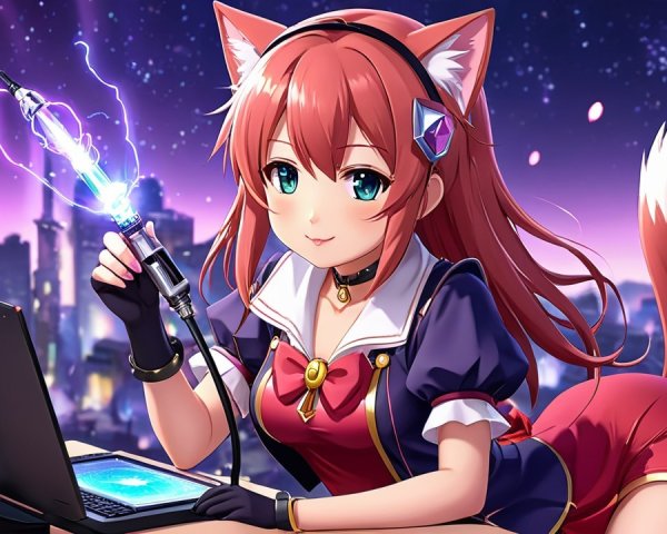 Anime Character with Red Hair in Futuristic Setting