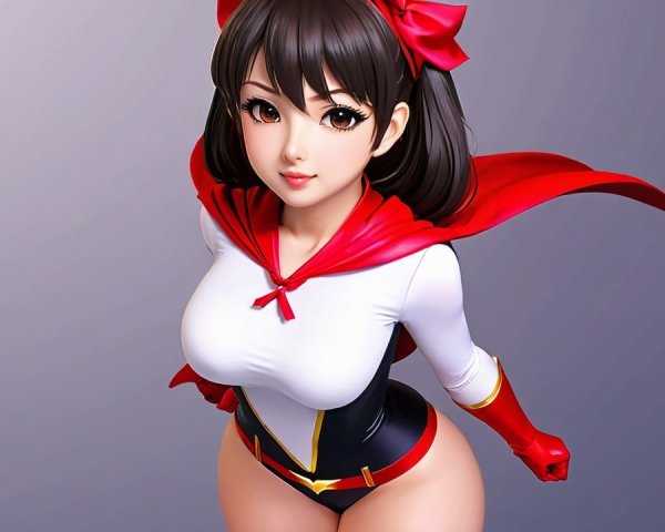 Stylized Female Superhero Character with Red Cape