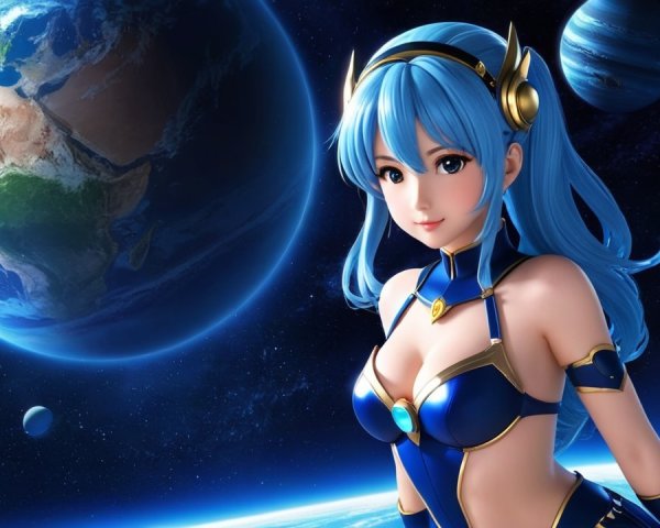 Futuristic anime character in cosmic space setting
