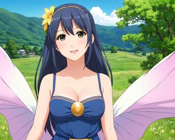 Whimsical Fairy in a Vibrant Meadow Landscape