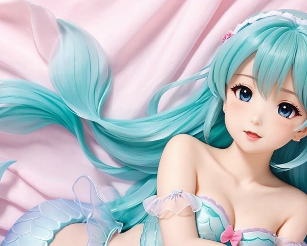 Vibrant mermaid figure with aqua hair and detailed tail