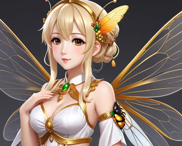 Ethereal Fairy with Translucent Wings and Floral Accents