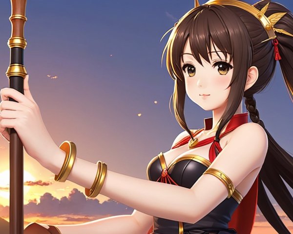 Animated female character with dark hair and staff