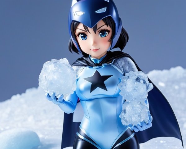 Female superhero figurine in blue suit with icy powers