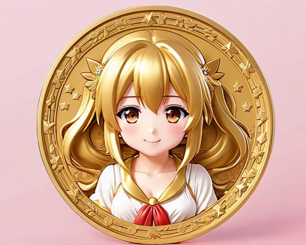 Golden Coin Featuring Cartoon Girl with Blonde Hair