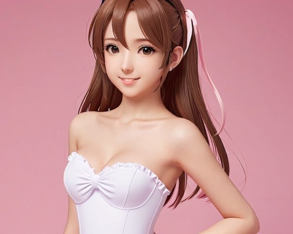 Charming Character in Stylish White Outfit on Pink Background