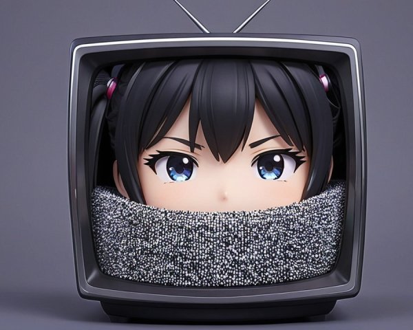 Anime Character Emerging from Vintage Television Set