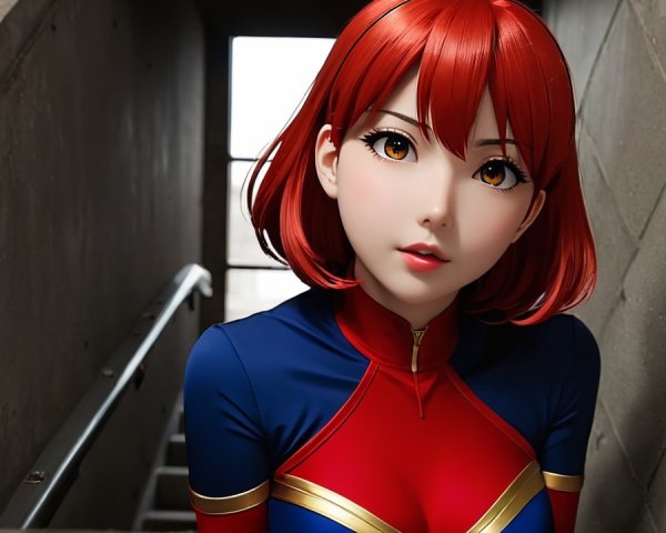 Stylized Animated Character in Minimalist Stairwell