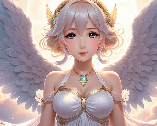 Serene Ethereal Figure with Delicate Wings and Gown