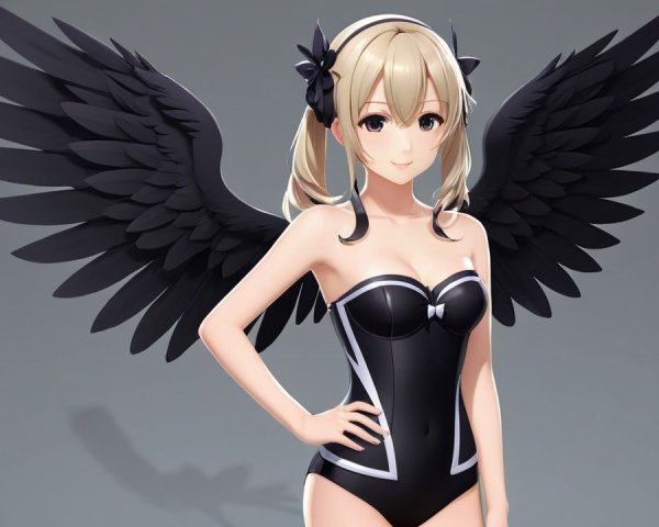 Anime Character with Blonde Hair and Black Wings
