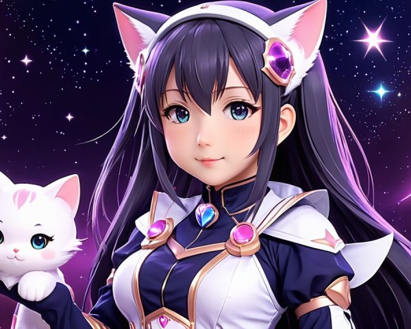Character with Cat Features in Cosmic Setting