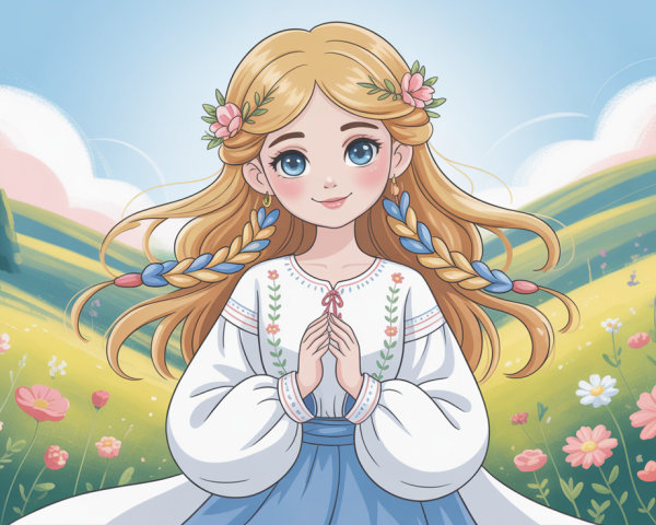 Watercolor Anime Drawing of a Ukrainian Girl