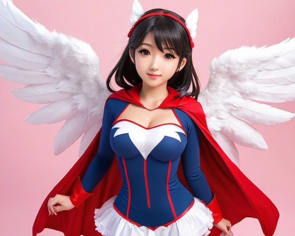 Character with White Wings in Colorful Outfit