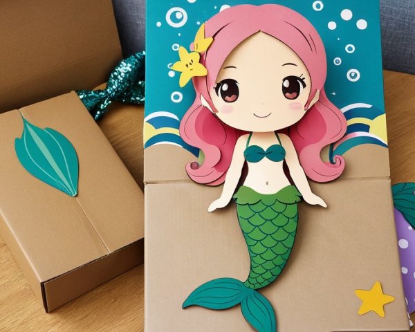 Colorful Mermaid Character on Decorative Cardboard Box