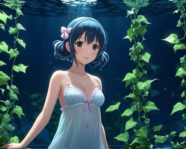 Young girl with blue hair in underwater setting