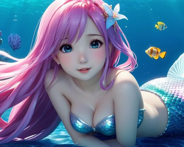 Whimsical Underwater Scene with a Mermaid and Coral Reef