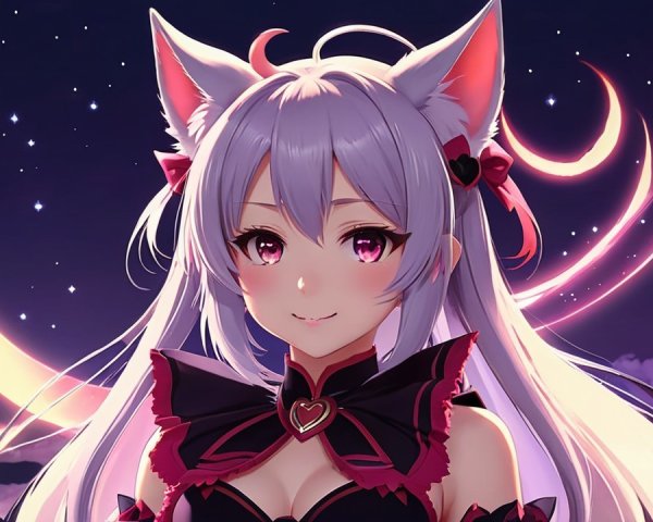 Charming anime character with silver hair and cat ears