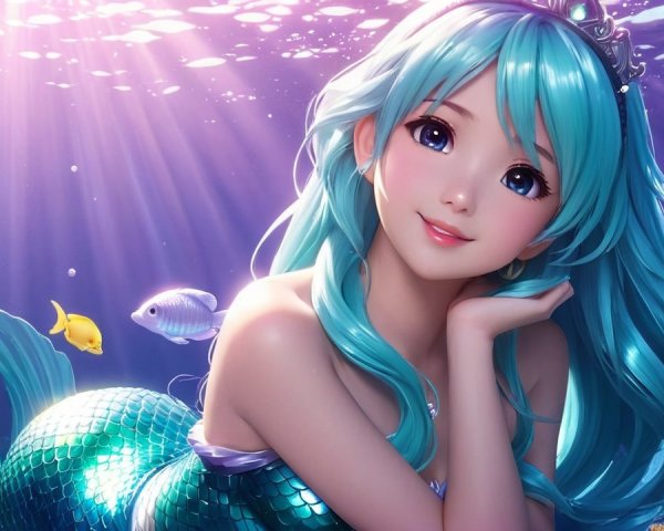 Underwater Scene with Mermaid and Coral Reefs