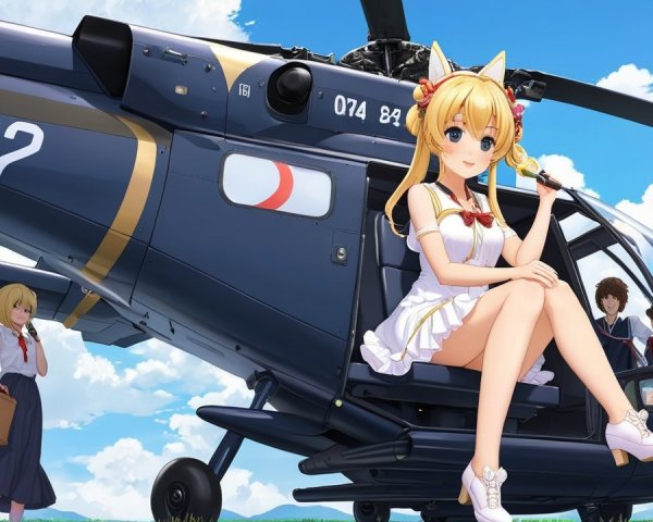 Stylized illustration of a girl on a helicopter edge