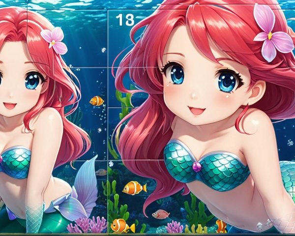 Cheerful young mermaid in vibrant underwater scene