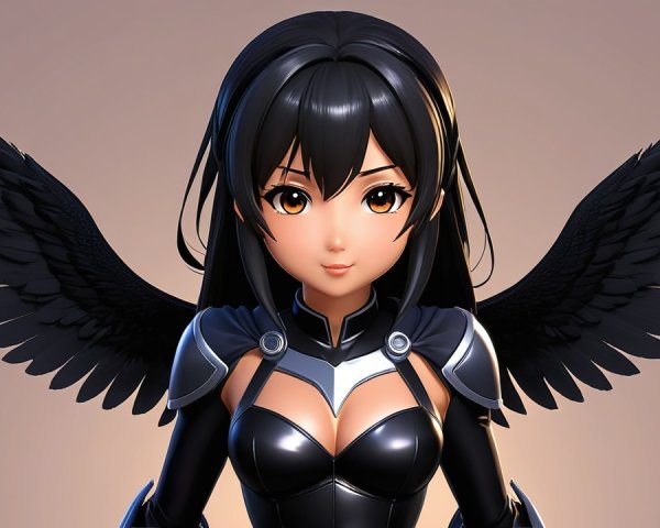 Stylized anime character with black wings and orange eyes