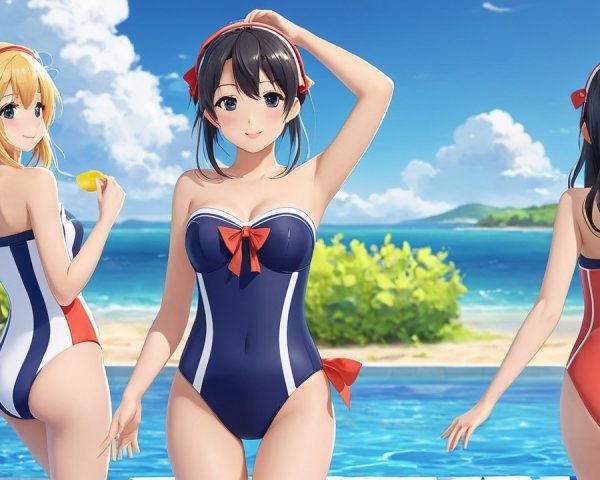 Animated Characters by Sparkling Pool on Sunny Day