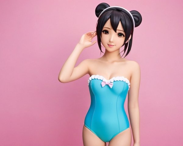 Digital Character in Blue Swimsuit Against Pink Background