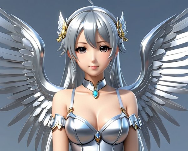 Anime Character with Silver Hair and White Wings