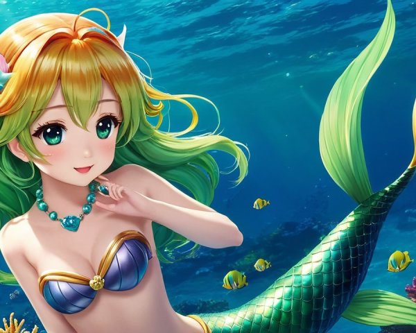 Enchanting Mermaid in Vibrant Underwater Scene
