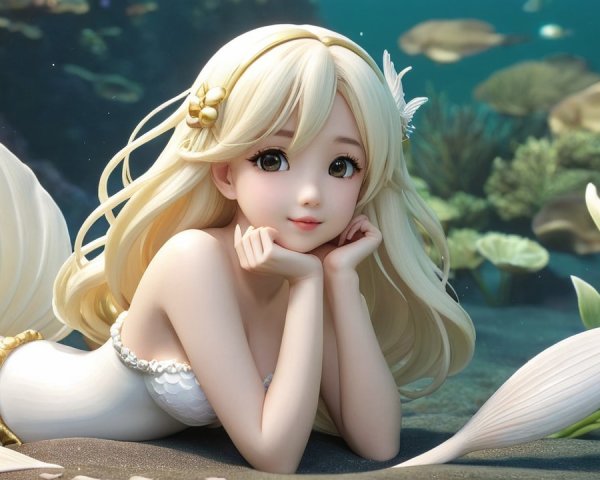 Mermaid with Blonde Hair in Serene Underwater Scene
