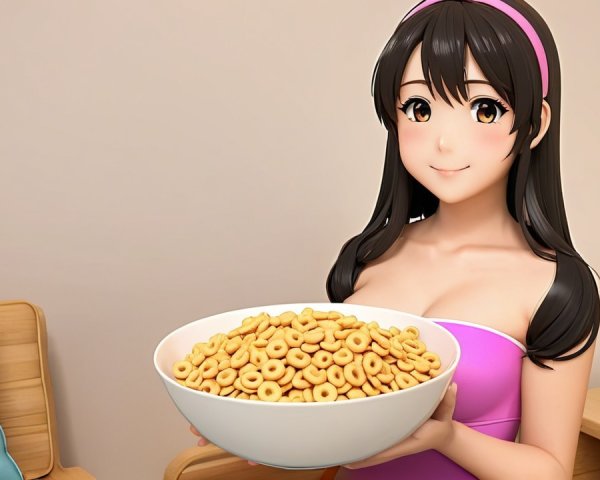 Cheerful Character with Cereal in Cozy Setting