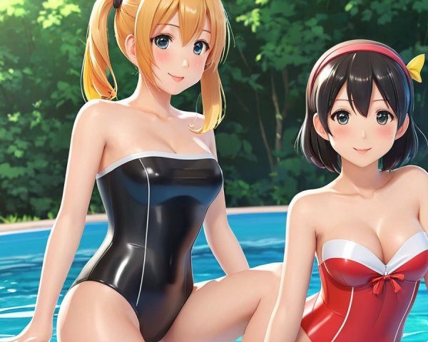 Animated Characters by Pool in Sunny Setting